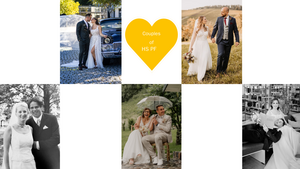 Paare, die sich während ihres Studium kennengelernt haben in einer Collage. Diese zeigt Hochzeitsfotos der Paare.