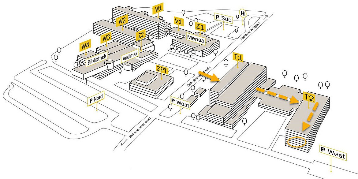 Ihr Weg zu uns! Treffpunkt ist der Tagungsraum T2.3.05